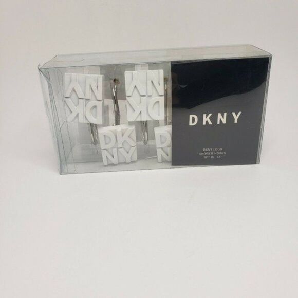 NEW DKNY Logo White Shower Curtain Hooks Set of 12 - Picture 1 of 1
